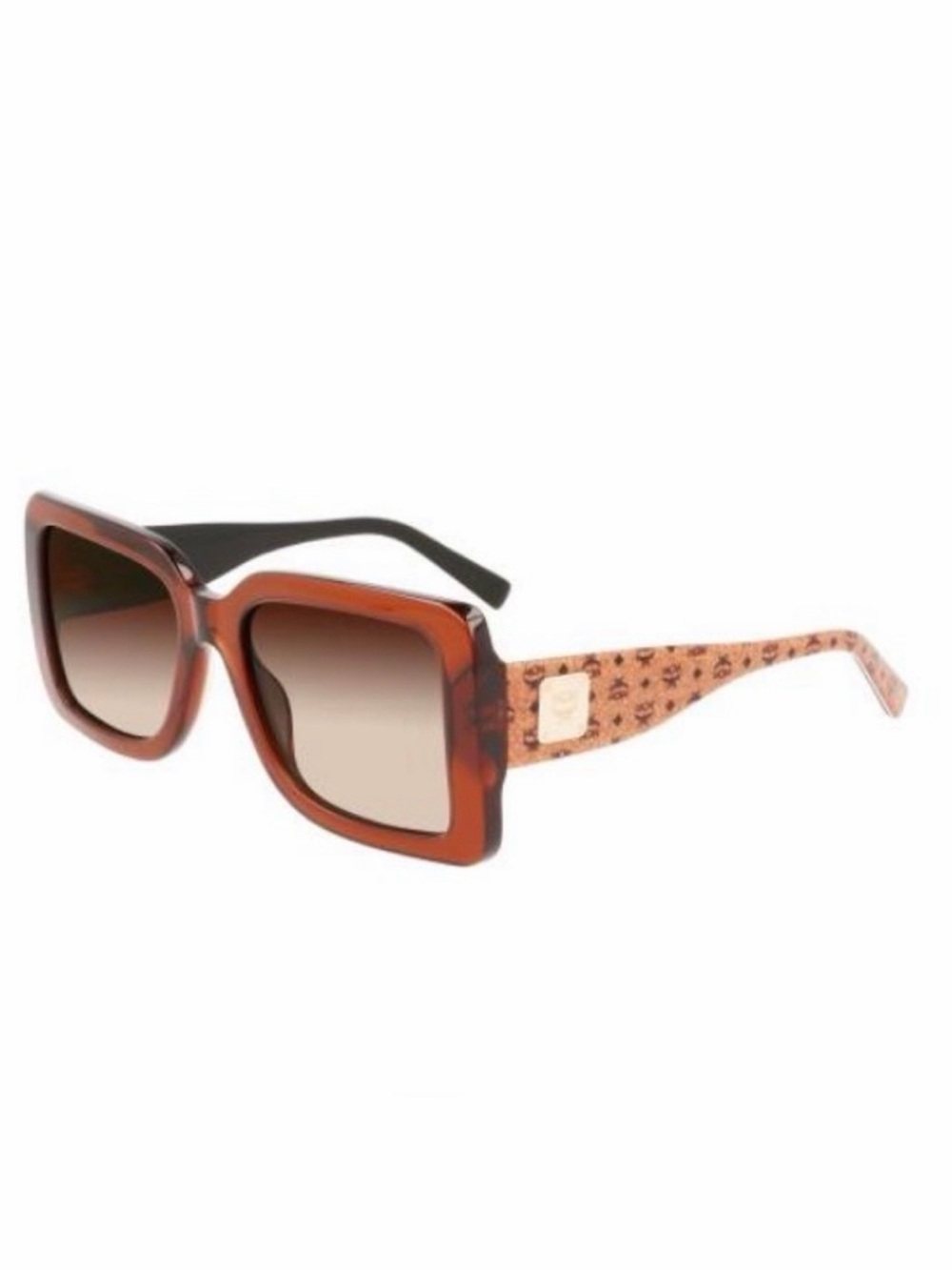 MCM Oversized Tortoiseshell Square Sunglasses with Logo Temples